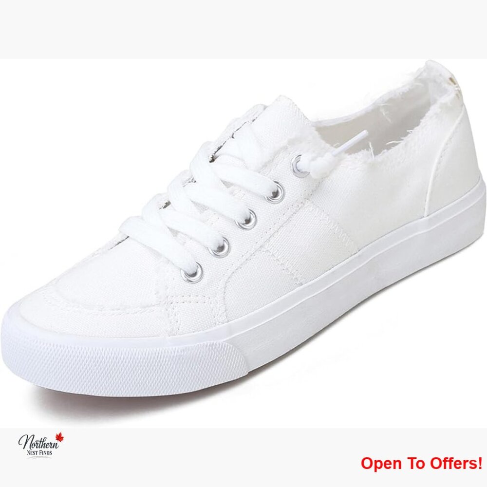 Canvas Slip On Sneakers with Memory Foam Insole, Rubber Sole